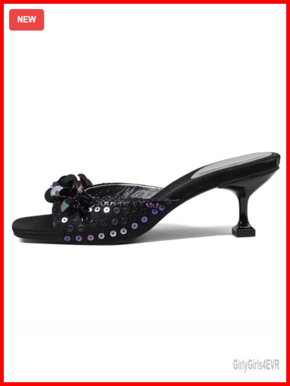 Womens Sequin Heeled Sandals Square Toe Slingback Low Heel